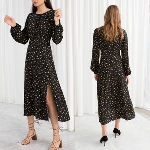 & Other Stories Long Sleeve Floral Midi Dress with Leg Slit Size 4